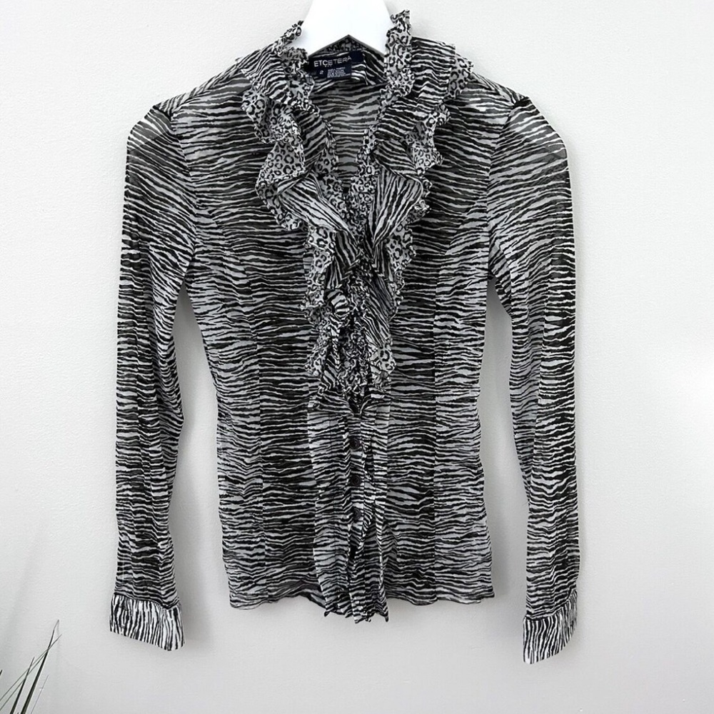 Etcetera Zebra-Printed Long Sleeve Button-Front Top